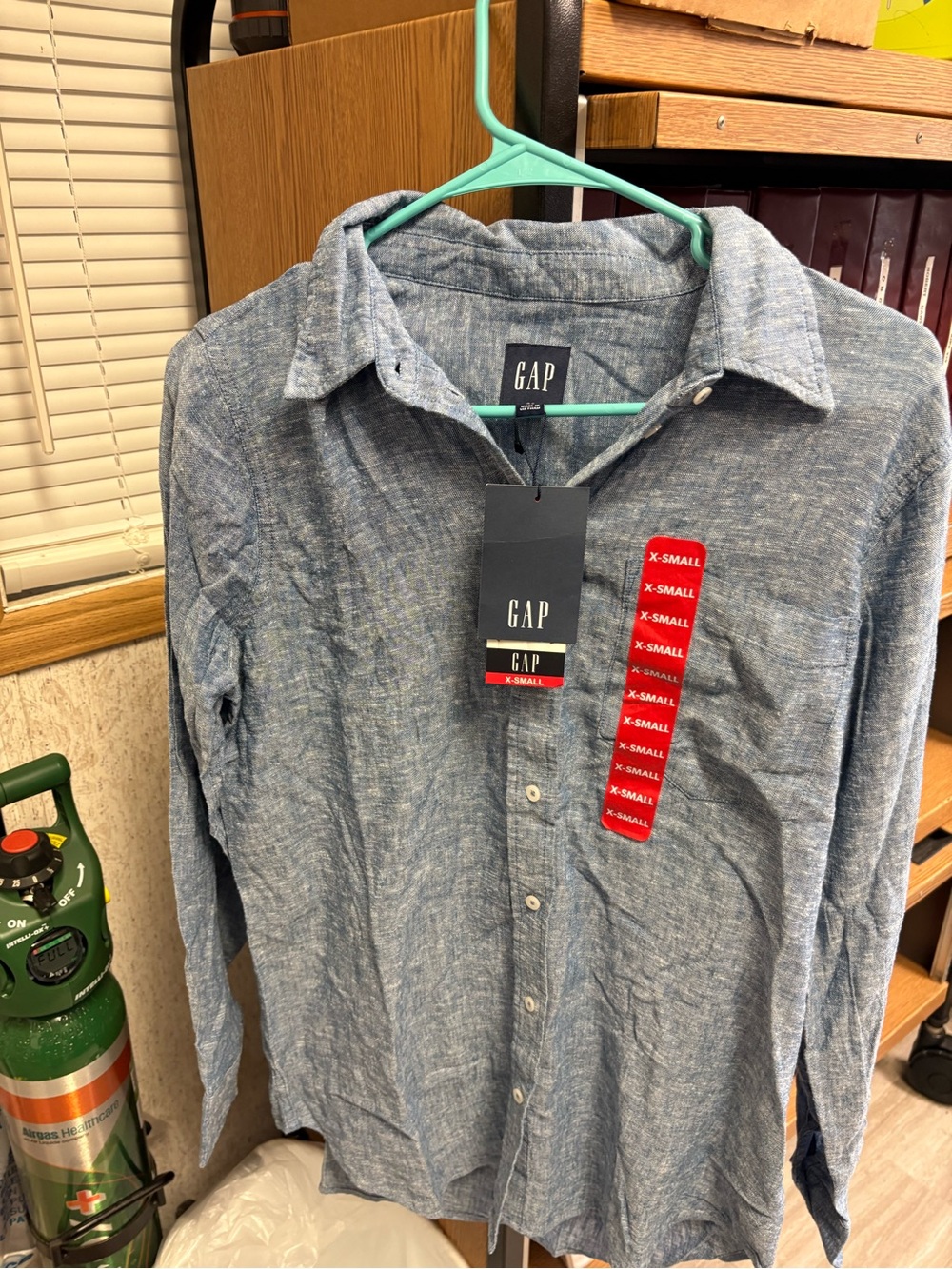 GAP Heathered Light Blue women Long-Sleeve Button-Down Shirt